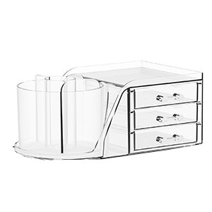 oem odm suoxing 2 pack clear acrylic makeup organizers for vanity,countertop,5 drawer skincare organizer with makeup brush holder,cute small make up storage for bathroom,dorm,dresser beauty products organizer factory & wholesale supplier