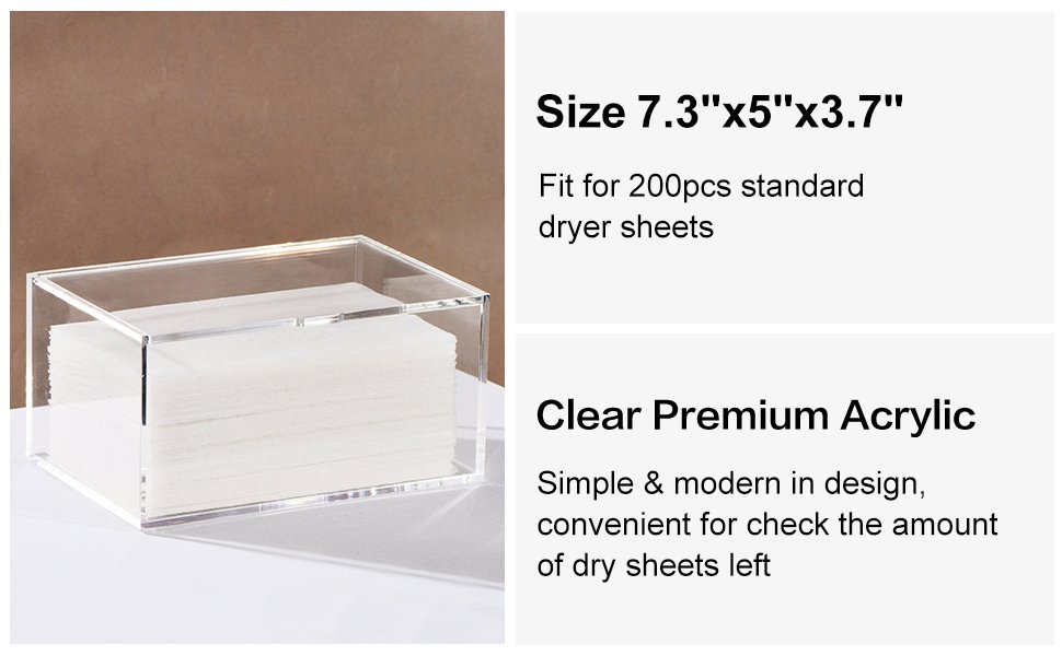 oem odm simetufy dryer sheet holder for laundry room, acrylic laundry clear dryer sheets dispenser container box with lid for organizing fabric dry sheet, laundry pods factory & wholesale supplier