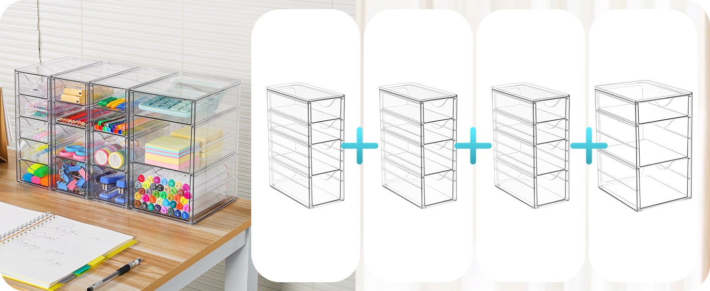 oem odm vtopmart acrylic organizer with 8 drawers, desk organizers and accessories, clear makeup organization, dustproof storage drawers for office art craft supplies factory & wholesale supplier