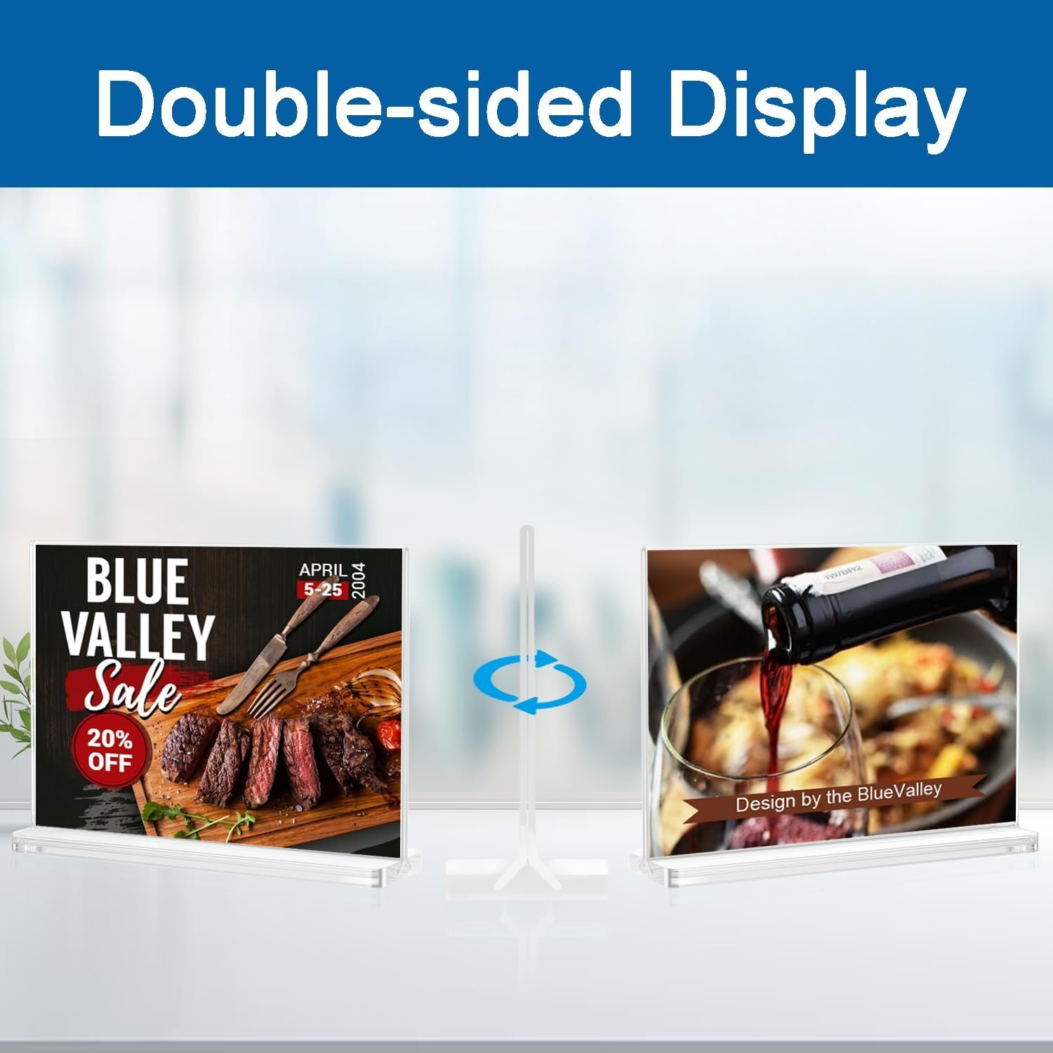 oem odm bluevalley clear plastic flyer sign holder 8.5 x 11 standing, horizontal table top acrylic brochure menu signs holder, double sided plexi picture photo frame lucite paper display stand for office retail vendor show fairs factory & wholesale supplier