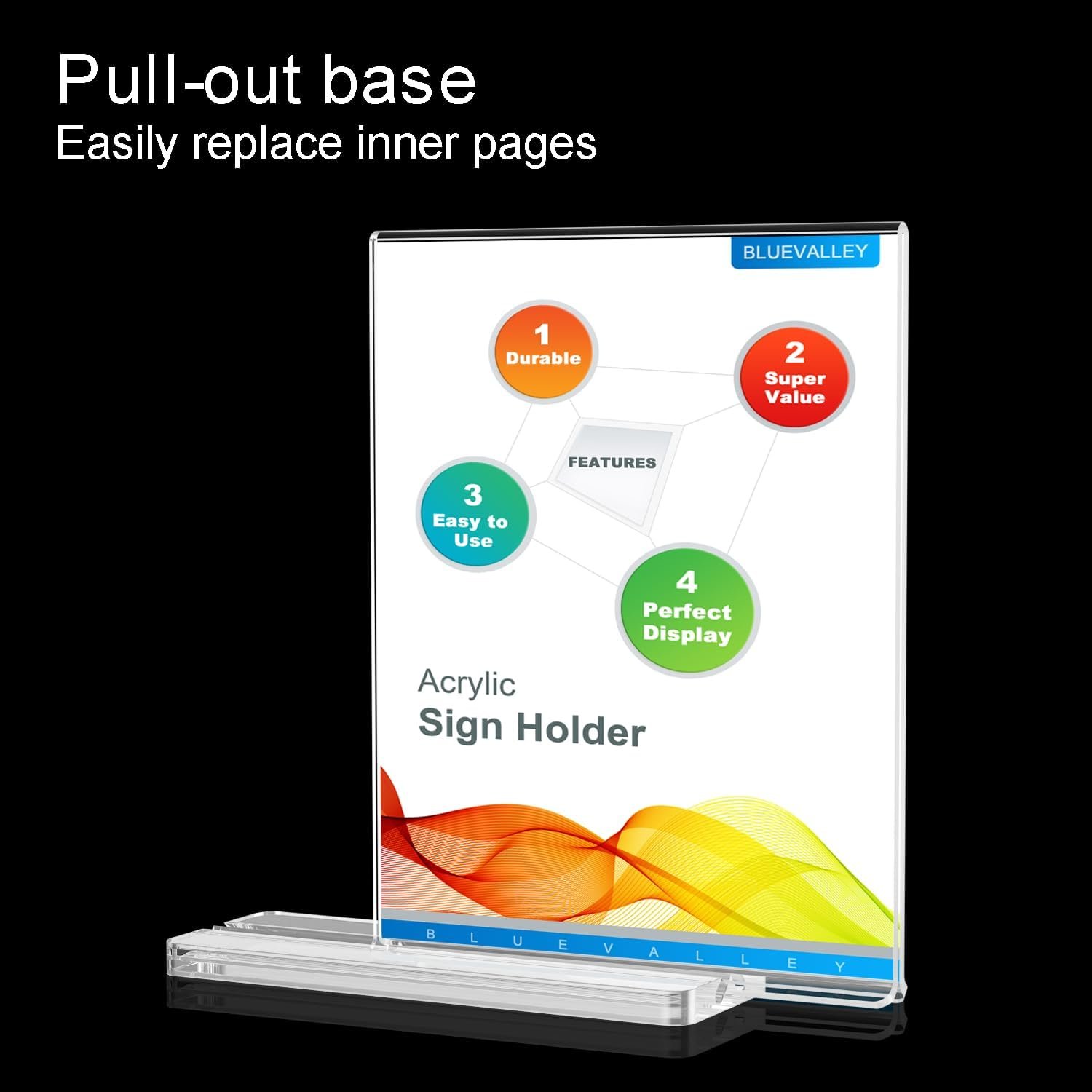 oem odm bluevalley clear flyer sign holder 8.5 x 11 stand - vertical tabletop acrylic menu brochure document holder, plexiglass picture certificate frame double sided plastic paper display stand for office store show fairs-6 pack factory & wholesale supplier