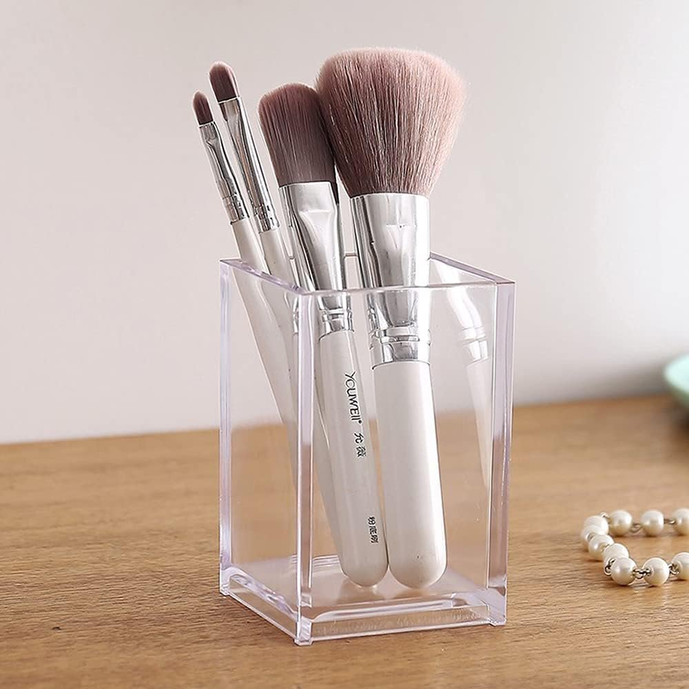 oem odm clear acrylic pencil pen holder cup, clear makeup brush holder, acrylic desk accessories, stationery organizer for office desk accessory factory & wholesale supplier