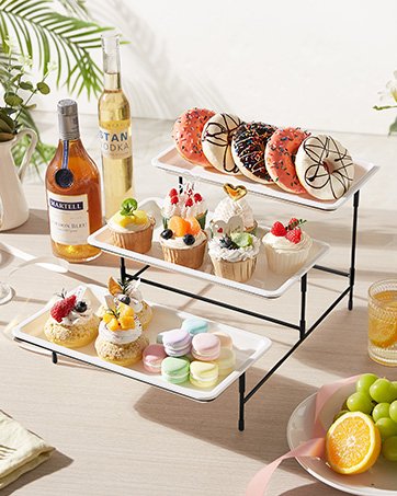 oem odm lifewit 4 tier clear display risers stand with decorative fences, plastic perfume organizer, display for figures, cupcake, dessert, desktop stand for organization and decor, 2 pack, 12inch factory & wholesale supplier