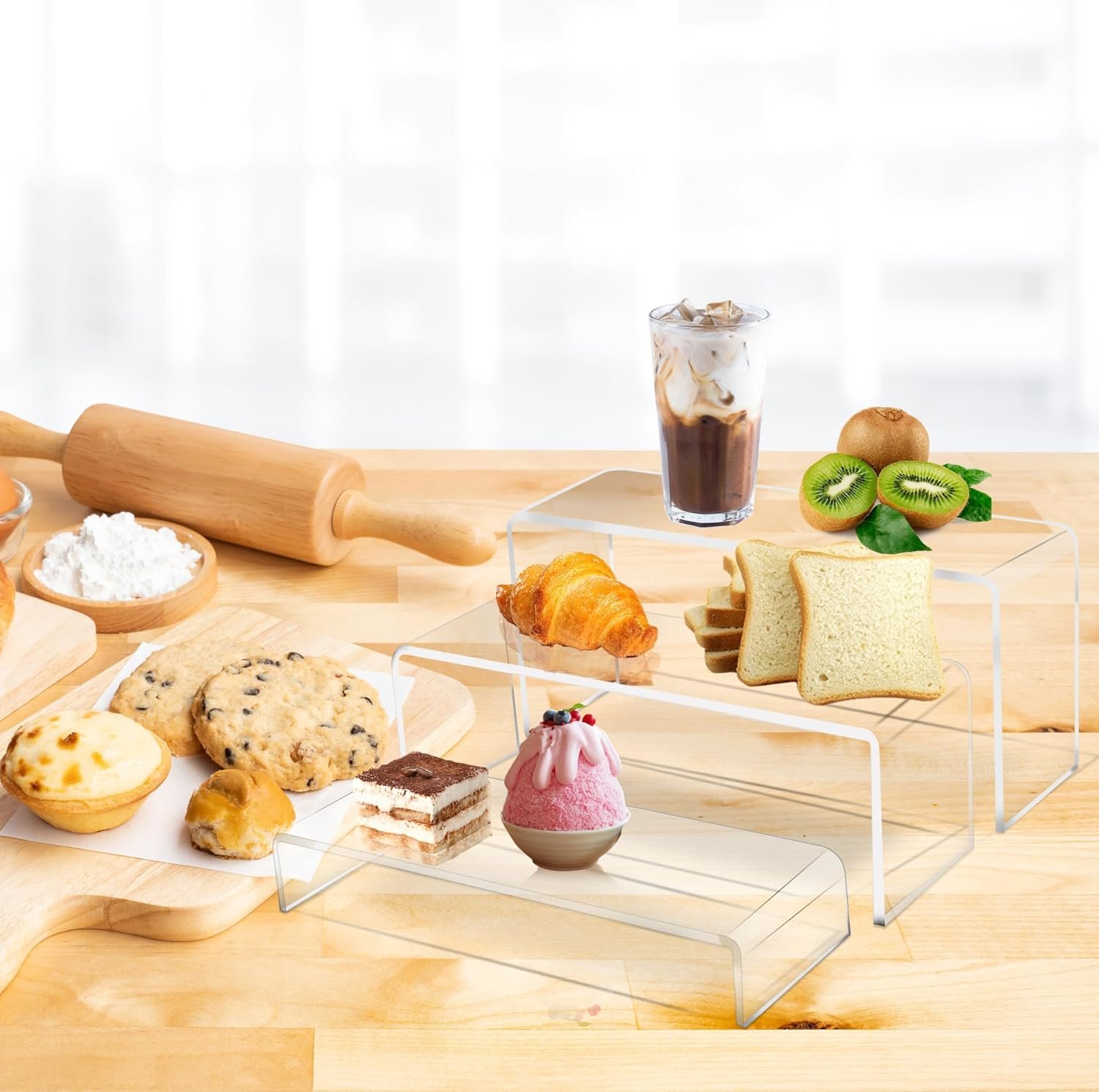 oem odm jusalpha 6 pc 9'' clear acrylic display risers shelf showcase fixtures for jewelry, shoe risers retail stand, cupcake stand pastries stand, 9'' x3'' x4'' … factory & wholesale supplier