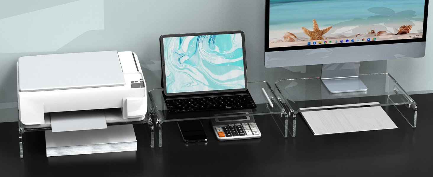 oem odm zimilar 2 pack monitor stand riser, acrylic monitor stand for computer, laptop, printer, notebook, premium clear laptop stand acrylic monitor riser for home office, monitor stands for 2 monitors factory & wholesale supplier