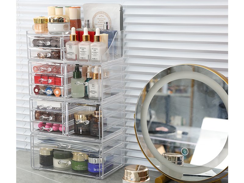 oem odm cq acrylic 4 pack clear makeup organizer for counter,12 drawers stackable skincare organizer,large cosmetic storage organizer for jewelry,hair accessory,beauty,skin care,vanity organizers and storage factory & wholesale supplier