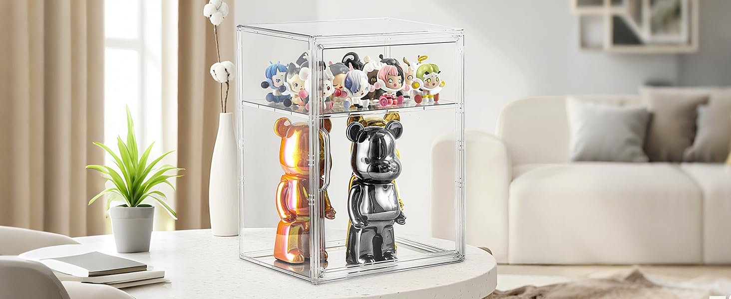 wholesale acrylic display case for collectibles, clear storage bin with 3 adjustable layers and1 removable divider, stackable clear storage box with magnetic door for figures, home or office,large,2pack factory & supplier oem odm