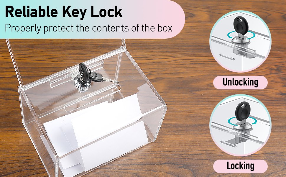 oem odm uniclife acrylic donation box for fundraising, clear suggestion box with slot and lock, ballot box with sign holder, plastic storage container for voting charity tip collection, 6.3