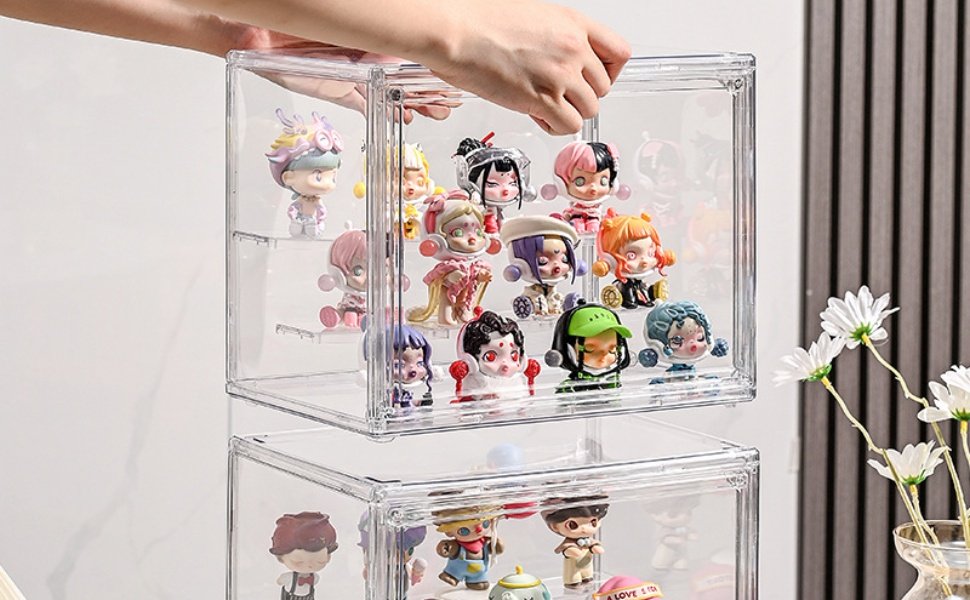 wholesale 3 tiers clear display case with lights, acrylic storage organizers box with magnetic door, acrylic dustproof showcase for collectibles action figure factory & supplier oem odm