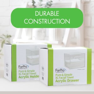 oem odm forpro premium pure & simple xl facial towel acrylic holder with drawer, holds 50 pure & simple xl facial towels, disposable makeup remover dry wipe holder factory & wholesale supplier