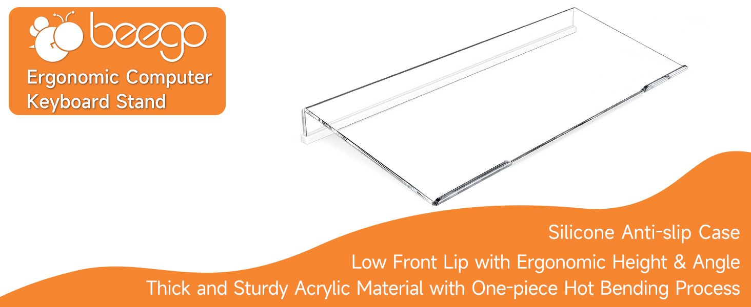 oem odm beego ergonomic computer keyboard stand - clear acrylic keyboard riser tilted keyboard holder keyboard tray with white non-slip strip for easy typing at home school office desk accessories factory & wholesale supplier