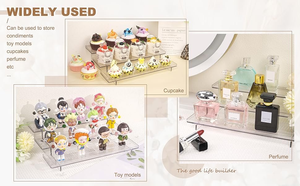 oem odm ulendis 2 pack 3 tier acrylic stands for display, 12 inch clear display stand risers shelf for cupcakes perfumes figurines, tabletop cupcake stand for decorating & organizing(11.8
