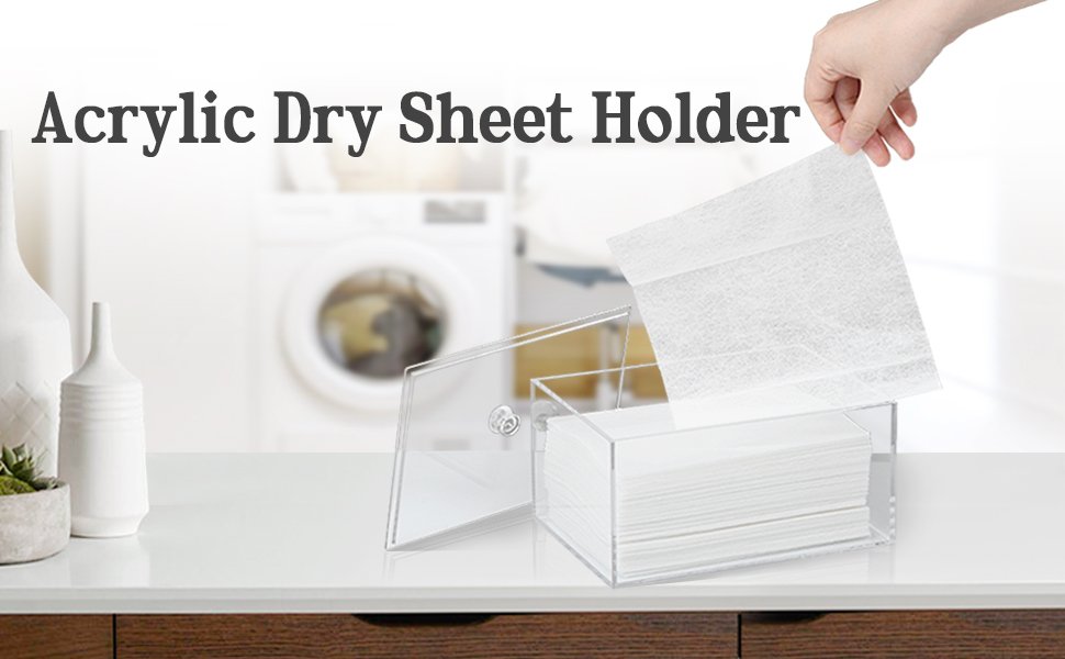 oem odm dryer sheet holder, dispenser, acrylic container storage box for laundry room organization, holds sheets, balls, clothes pins, laundry pods factory & wholesale supplier