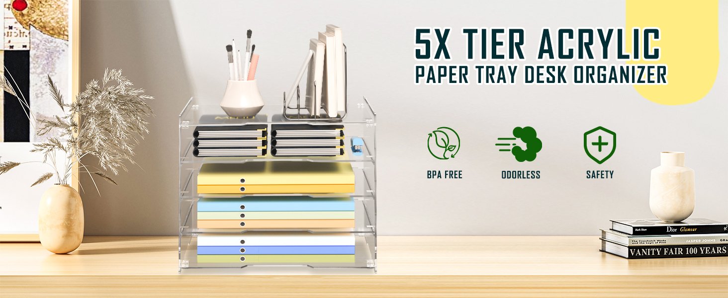 oem odm kku 5 tier clear acrylic desk organizer - letter tray paper file desk organizer and accessories for office supplies factory & wholesale supplier