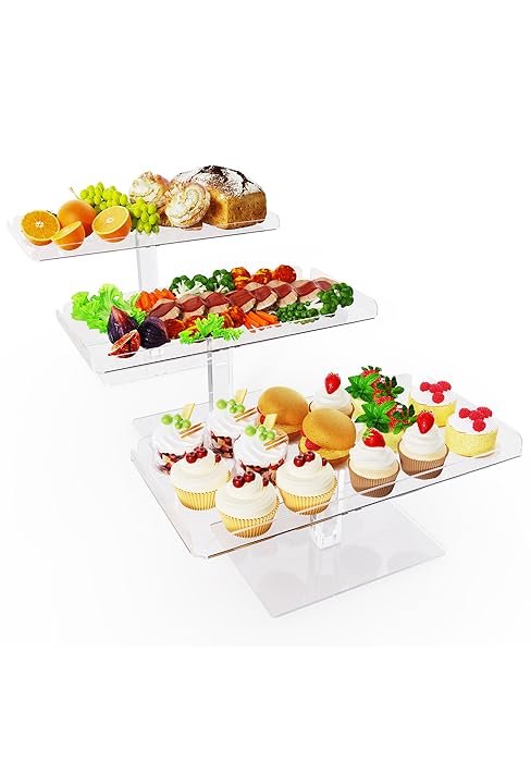 wholesale 3 piece cupcake stand, acrylic dessert table display set, clear square serving trays for birthday, wedding, baby shower factory & supplier oem odm