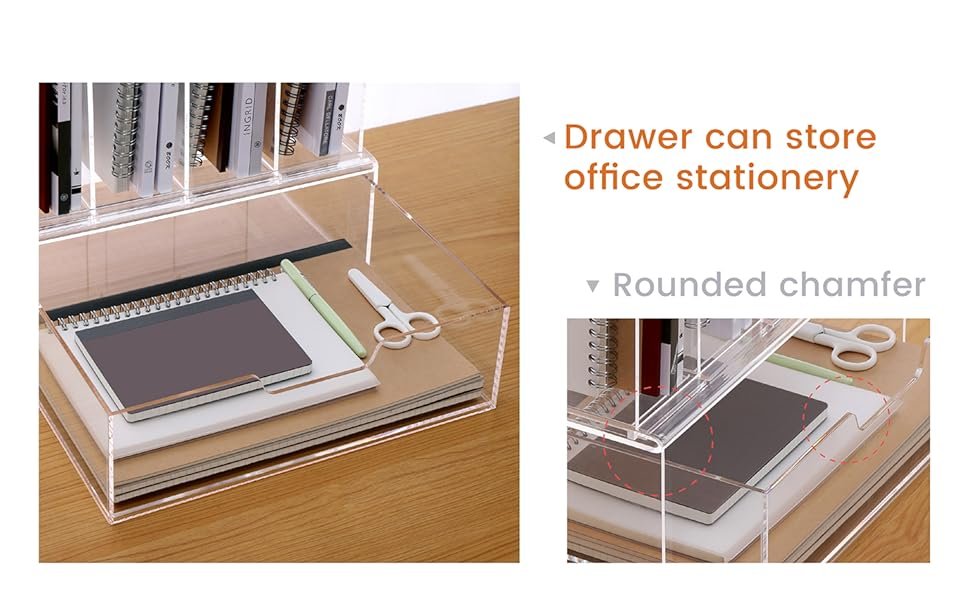 oem odm desk organizers and accessories, acrylic desk organizer with drawer, office supplies organization storage, clear acrylic file organizer for desk - 1 pack factory & wholesale supplier