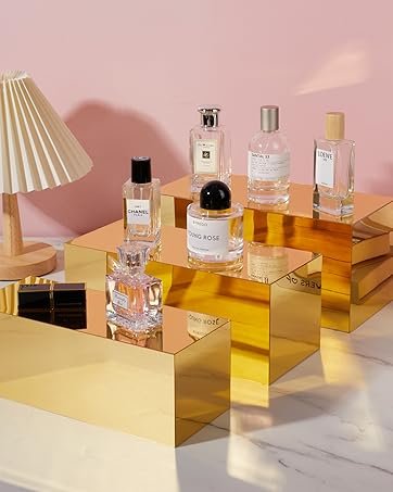 oem odm iridescent acrylic display risers, 6pcs rainbow display stand rectangular stands showcase transparent display shelf for dessert cupcake collectibles figures jewelry perfume factory & wholesale supplier
