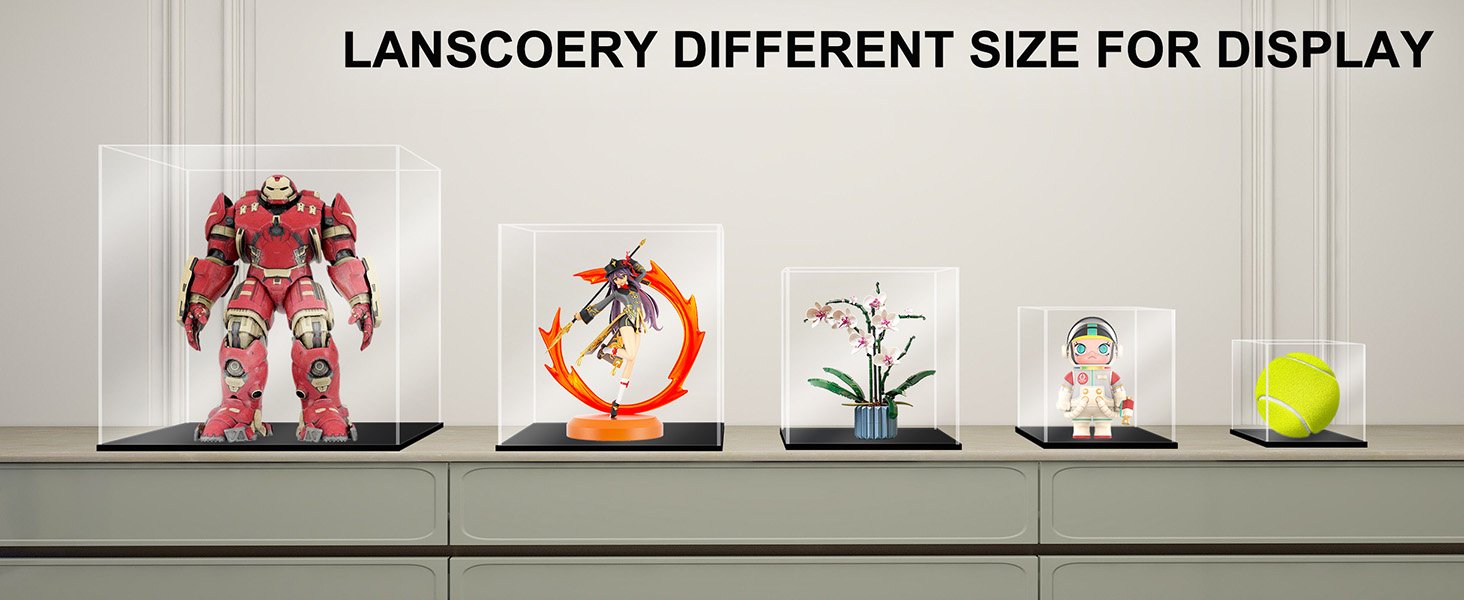 oem odm lanscoery acrylic display case, assemble small showcase display box for collectibles, with dustproof & seamless display design, suitable for baseball 4x4x4inch black base factory & wholesale supplier