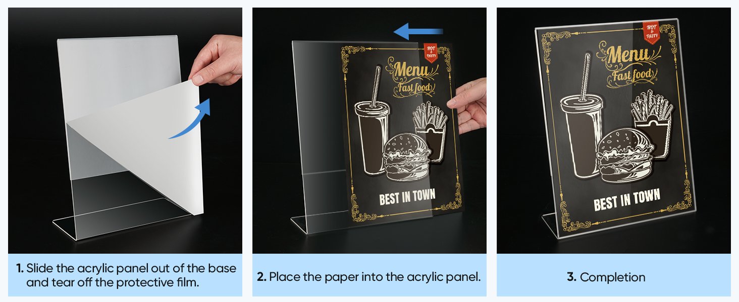 wholesale ticonn 8.5 x 11 acrylic sign holder, l shape clear sign stand for displaying, plastic paper holder for office, store, restaurant (vertical 3 pack) factory & supplier oem odm