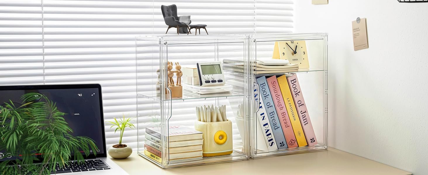 wholesale acrylic display case for collectibles, clear storage bin with 3 adjustable layers and1 removable divider, stackable clear storage box with magnetic door for figures, home or office,large,2pack factory & supplier oem odm