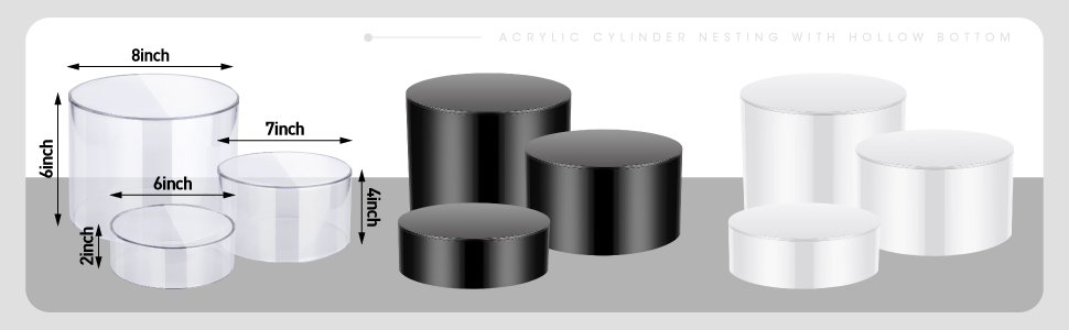 oem odm weysat acrylic risers for display round cake dessert stand, food risers cylinder nesting with hollow bottom for wedding parties brunch jewelry show, 3 sizes, 6