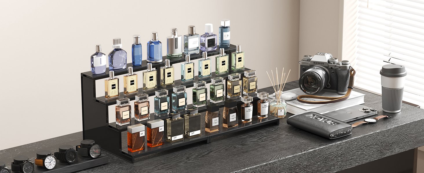 wholesale lifewit plastic 12 inch dark cologne stand, step perfume organizer,versatile display stand shelf for fragrance, skincare, figurine, dessert, use for vanity, tabletop, cabinet,1 set factory & supplier oem odm