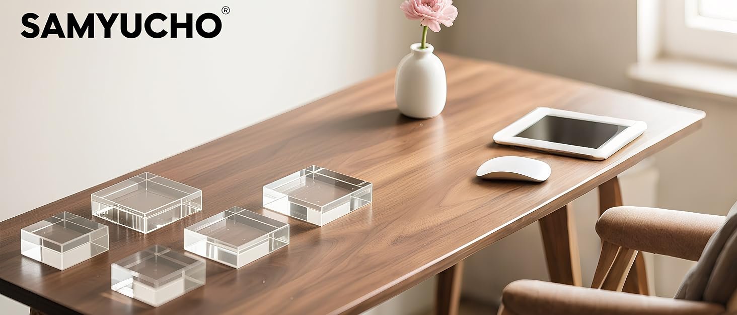 wholesale acrylic base stand 8 pack 6 x 6 x 1 inch acrylic blocks for display trophy base clear square cube riser display cylinder pedestal stands for collectibles jewelry props food display factory & supplier oem odm