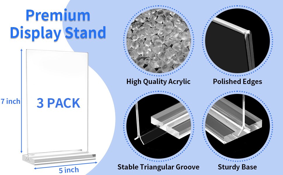 wholesale acrylic sign holder 5x7，3 pack vertical clear display stand，double-sided table top sign holder，acrylic paper display stand suitable for office, home, show fair, restaurants, stores, hotels factory & supplier oem odm