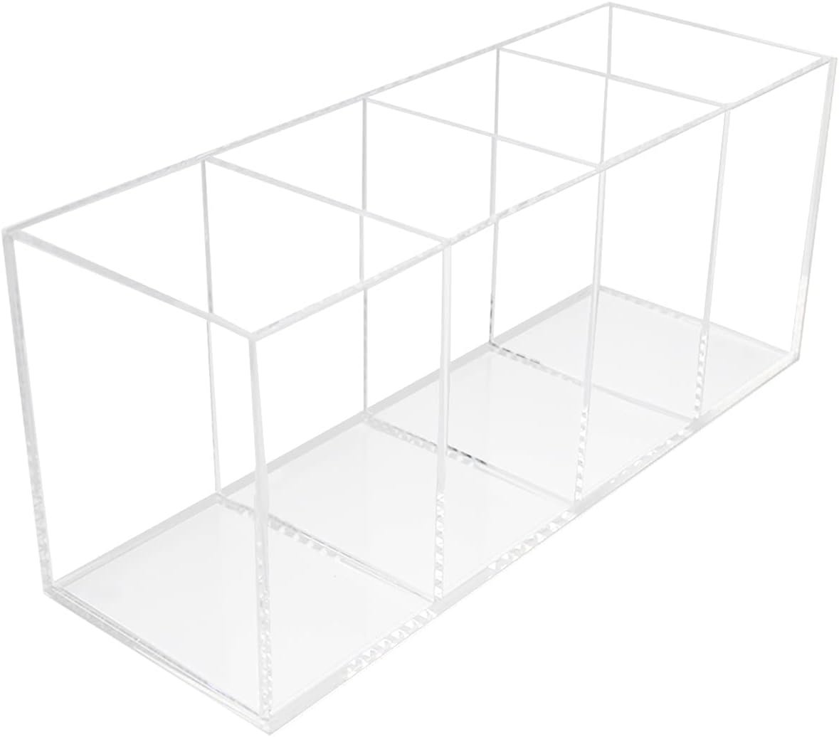 oem odm qpey acrylic pen holder 4 compartments,clear pen holder organizer makeup brush holder for office desk accessories,cosmetic brush storage box,dorm,bathroom,kitchen (clear) factory & wholesale supplier