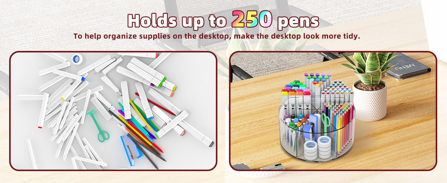oem odm absonic acrylic pen holder pencil organizer, 360-degree rotating pencil holder, crayon organizers for kids marker organizer caddy art supply kids desk organizers for office home school factory & wholesale supplier
