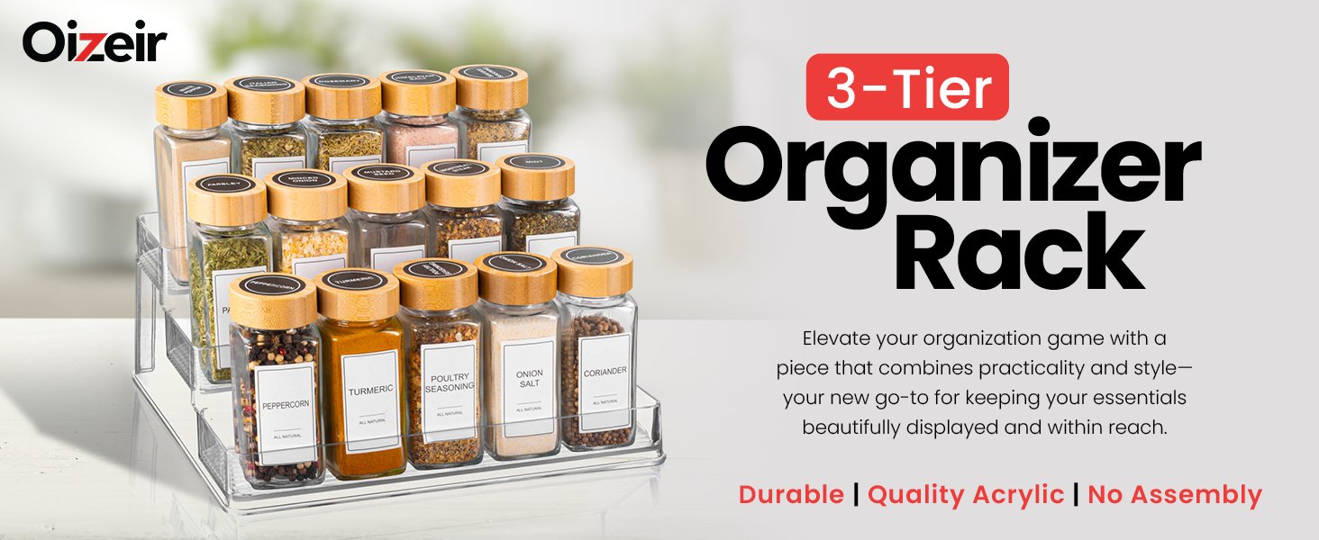 oem odm oizeir clear spice rack (2-pack) – 3-tier acrylic organizer for cabinet – deep spice shelf – 10.4 x 9.6 x 4 inches – holds seasoning and condiments factory & wholesale supplier