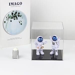 wholesale fully assembled acrylic display case with black base, clear cube dustproof acrylic display box for collectibles, alternative glass case with black stand for display, 6x6x6inch factory & supplier oem odm