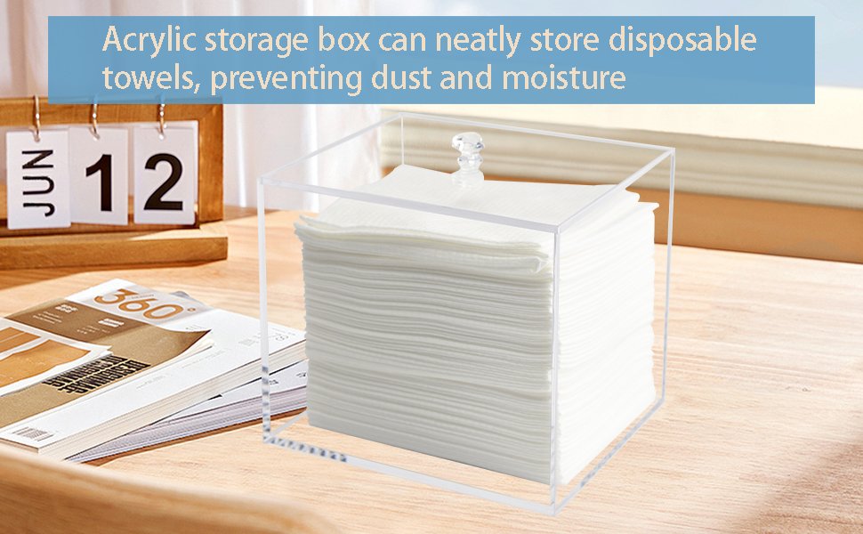 oem odm face towel holder box, acrylic facial disposable towelettes container for xl face towels and protects from dust, clear factory & wholesale supplier