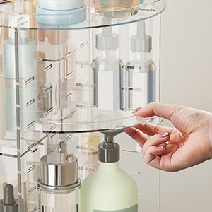 oem odm rotating makeup organizer, diy 8 adjustable layers spinning skincare organizer, cosmetic display case with brush holder perfume tray, multi-function storage carousel for vanity bathroom countertop factory & wholesale supplier
