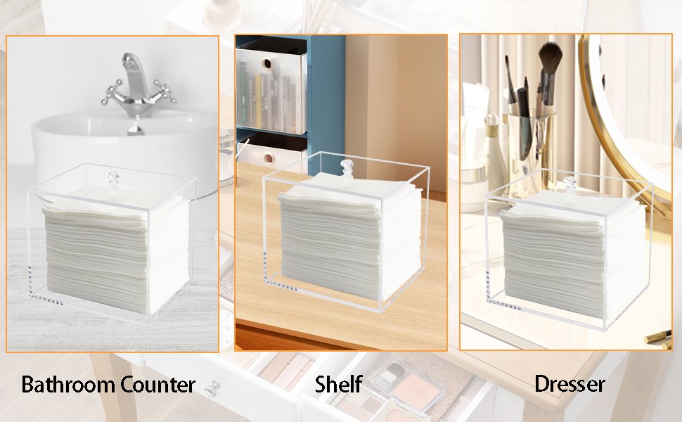 oem odm face towel holder box, acrylic facial disposable towelettes container for xl face towels and protects from dust, clear factory & wholesale supplier