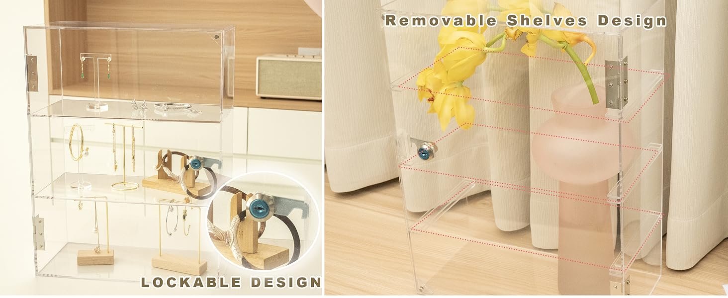 wholesale 4 shelf clear acrylic display case with lock and keys, locking display cases for collectibles, acrylic display cabinet with shelves for collectibles office retail store11.8 x 5.9 x 15.7 inch factory & supplier oem odm