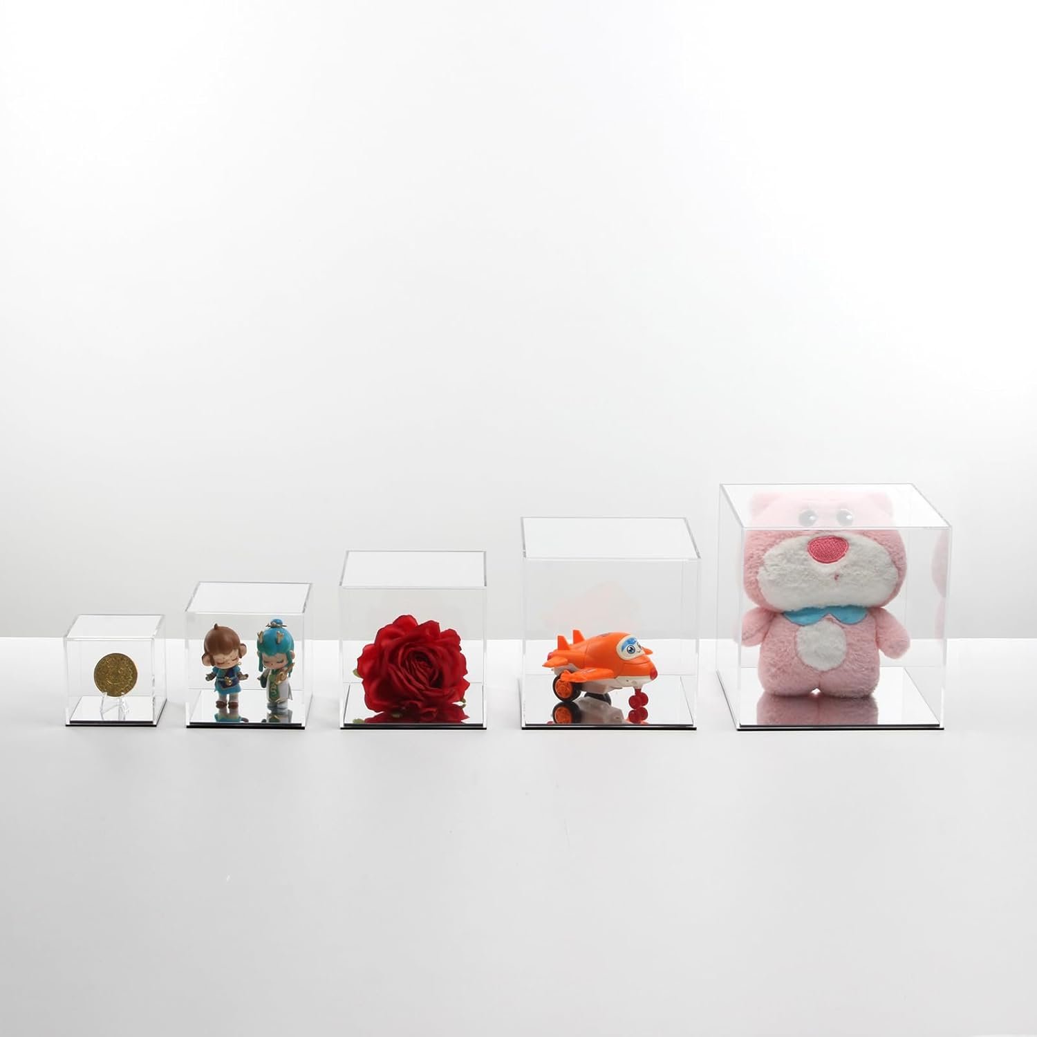 oem odm mirror acrylic box for collectibles display, countertop acrylic cube organizer stand storage boxes, small clear display box protection showcase for fossil coral crystals minerals, 3.1inch factory & wholesale supplier