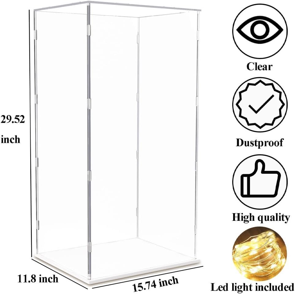 wholesale duvindd acrylic display case for bearbrick 1000%, clear large display box for collectibles doll lego, 29 inch tall acrylic box dustproof protective home display storage cube with white base factory & supplier oem odm