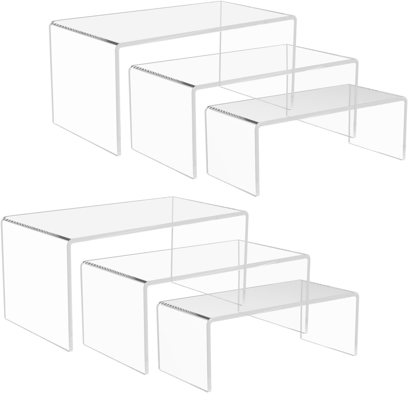 oem odm 6pcs acrylic display risers, 3 sizes clear product stand, jewelry display riser shelf showcase fixtures for collectibles display, toy figure display factory & wholesale supplier