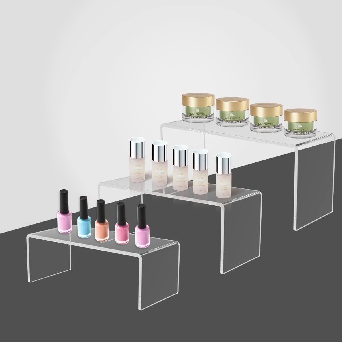 oem odm 6pcs acrylic display risers, 3 sizes clear product stand, jewelry display riser shelf showcase fixtures for collectibles display, toy figure display factory & wholesale supplier