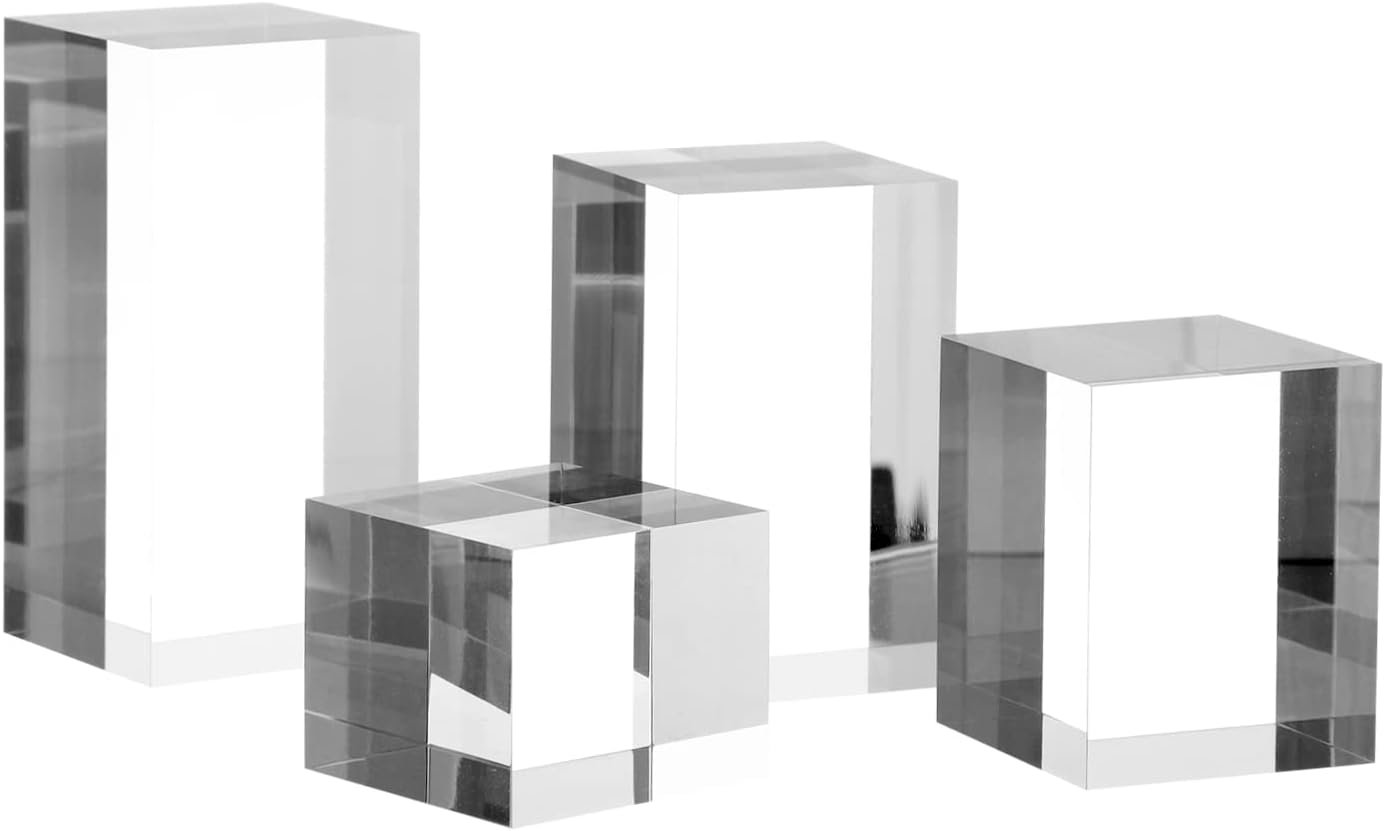 wholesale clear polished acrylic cube cylinder round photo props, transparent solid acrylic display blocks for photography boutique jewelry cosmetic crafts closet show, 4 pcs (transparent cube) factory & supplier oem odm