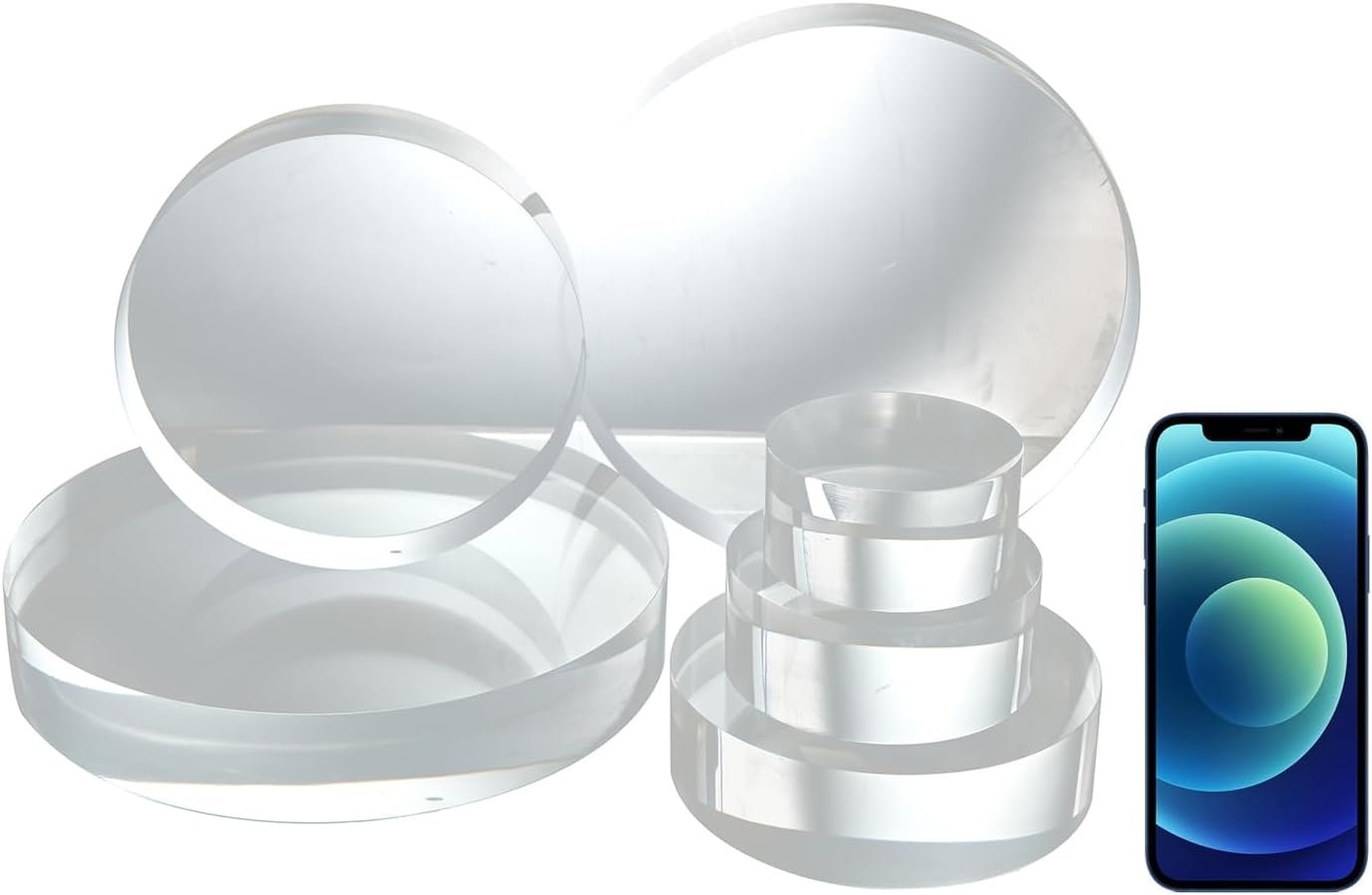 oem odm ciaoher 2in thickness 8in diameter acrylic disc display block clear polished round pedestal stand riser 8