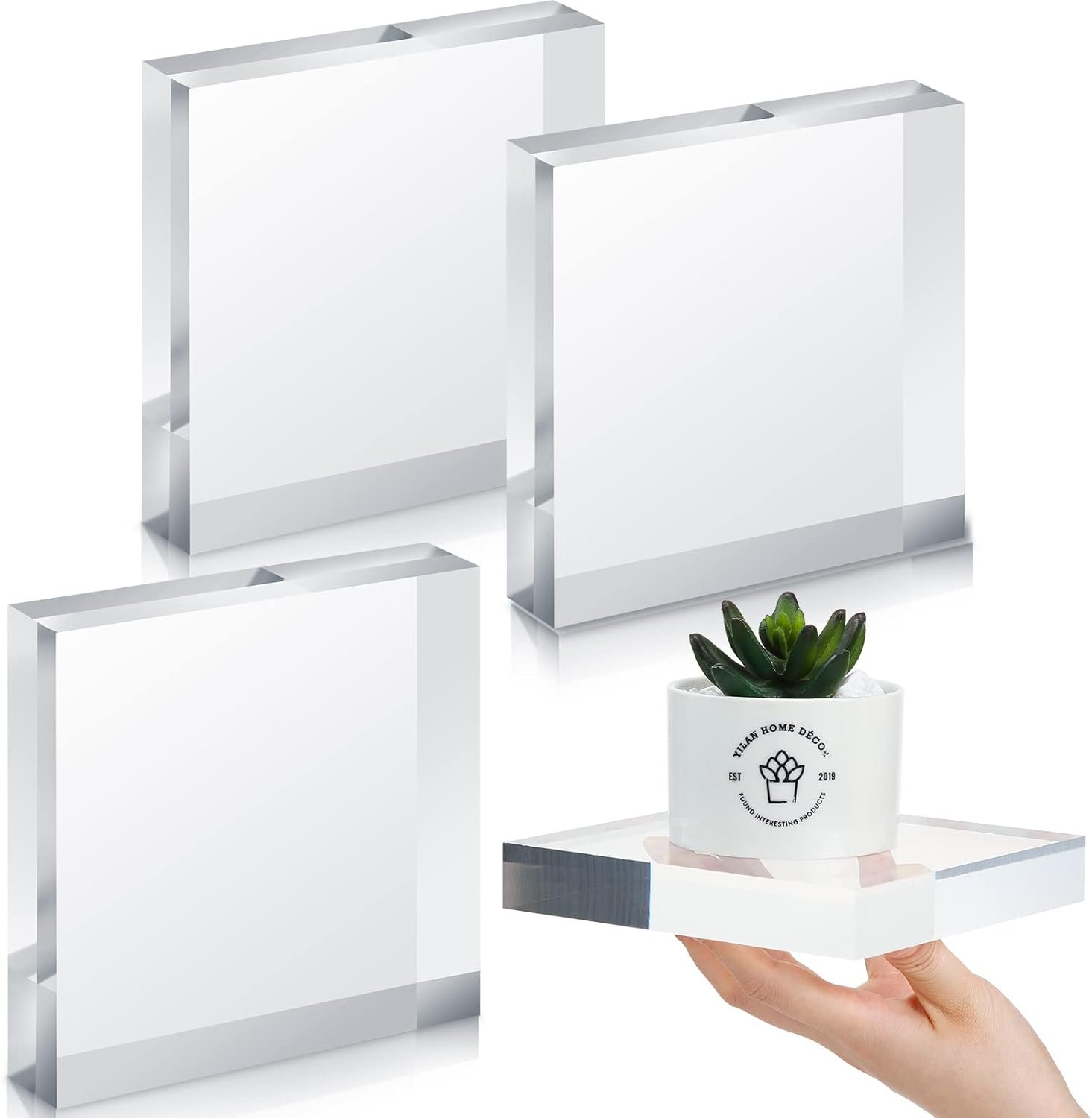 wholesale qunclay 4 pcs 6 x 6 x 1 inches acrylic square display block clear polished acrylic cubes jewelry display stand for jewelry ring showcase holder base collections factory & supplier oem odm