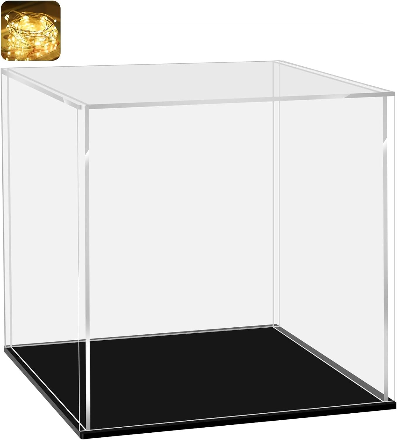 oem odm lanscoery acrylic display case, assemble small showcase display box for collectibles, with dustproof & seamless display design, suitable for baseball 4x4x4inch black base factory & wholesale supplier