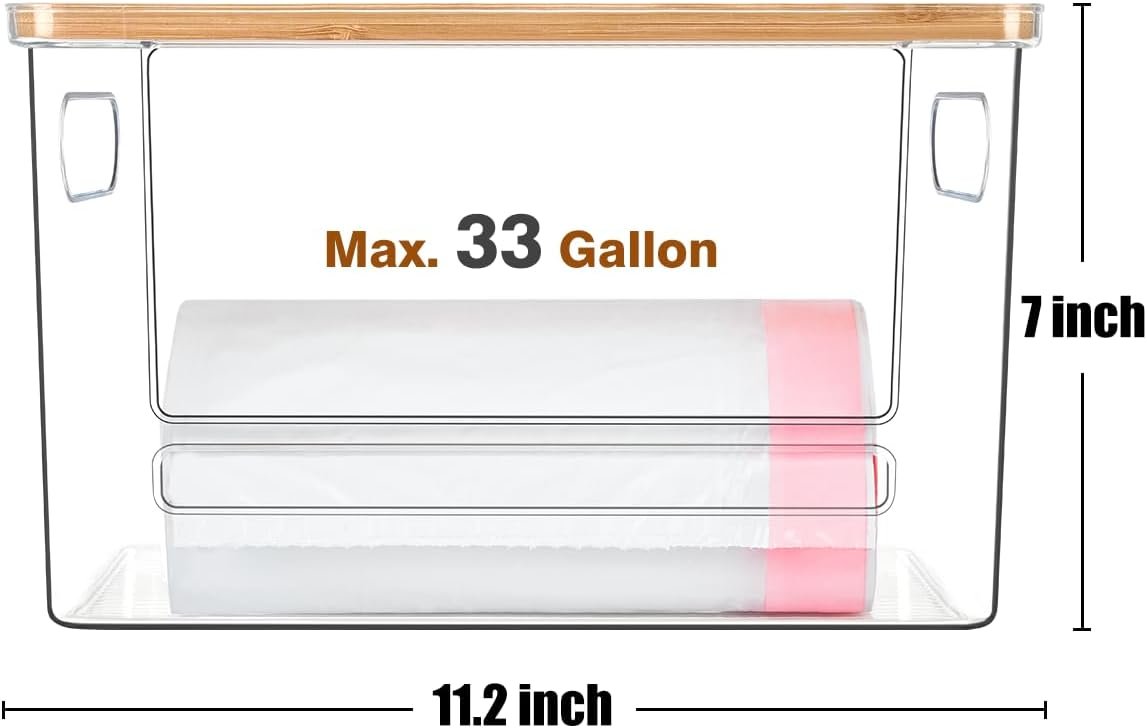 oem odm trash bag dispenser 2 pack, acrylic garbage bag dispenser with bamboo top, extra large trash bags holder dispensers under sink for kitchen, pantry, laundry room, cabinet organizer and storage factory & wholesale supplier