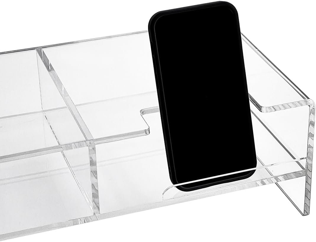 oem odm pbf photo booth frames acrylic monitor stand riser with phone holder, 20 x 7.5 x 4.7 inches, clear desktop organizer, multi level factory & wholesale supplier