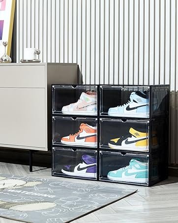 oem odm xxx-large clear acrylic display case boot shoe storage boxes with an adjustable divider,2 pack 2 tiers clear plastic stackable storage bins with lids big display acrylic box with magnetic door factory & wholesale supplier