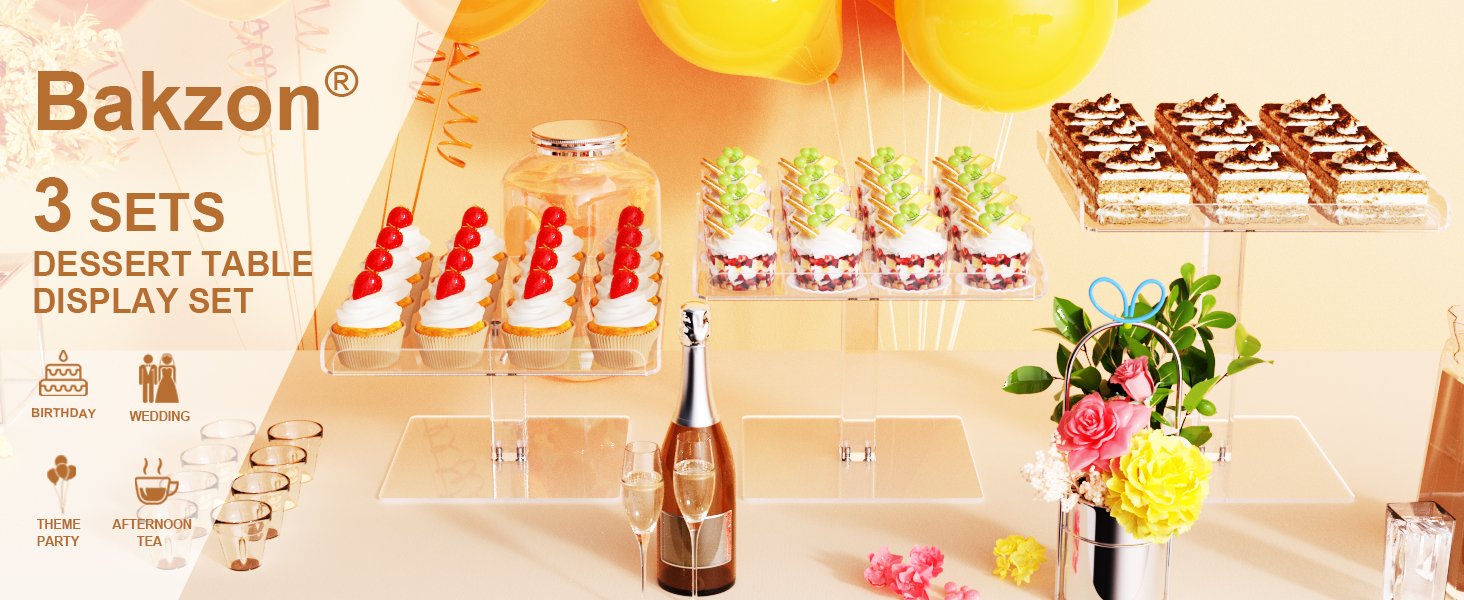 wholesale 3 piece cupcake stand, acrylic dessert table display set, clear square serving trays for birthday, wedding, baby shower factory & supplier oem odm
