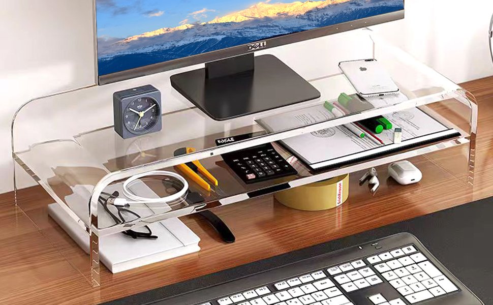 oem odm acrylic monitor stand, 2 tier computer monitor stand riser，16 inch acrylic computer monitor stand riser for imac, pc, desktop, laptop, tv screen with extra storage space home office factory & wholesale supplier