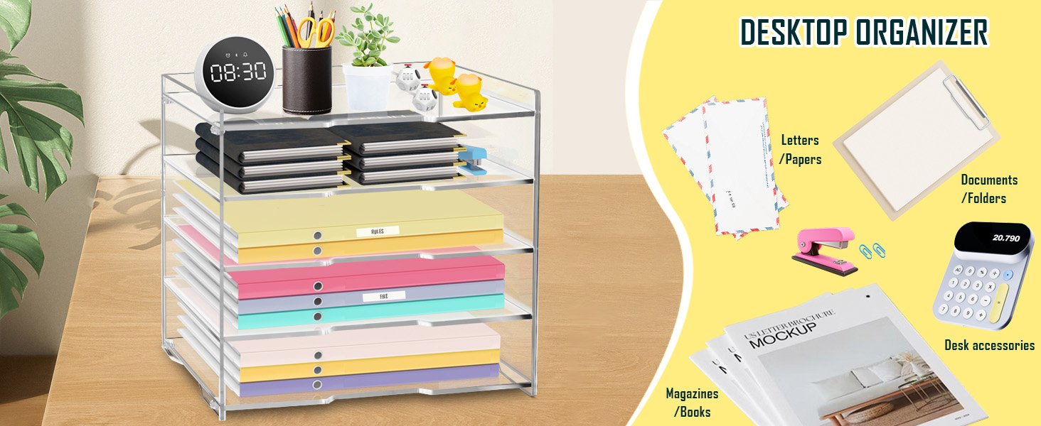 oem odm kku 5 tier clear acrylic desk organizer - letter tray paper file desk organizer and accessories for office supplies factory & wholesale supplier